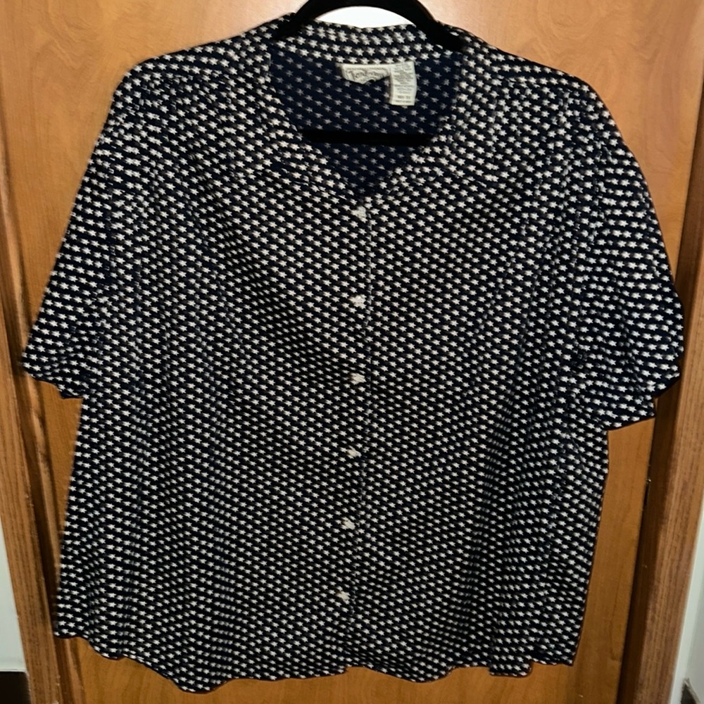 Tantrums women’s button up blouse navy blue with white stars size 3XL